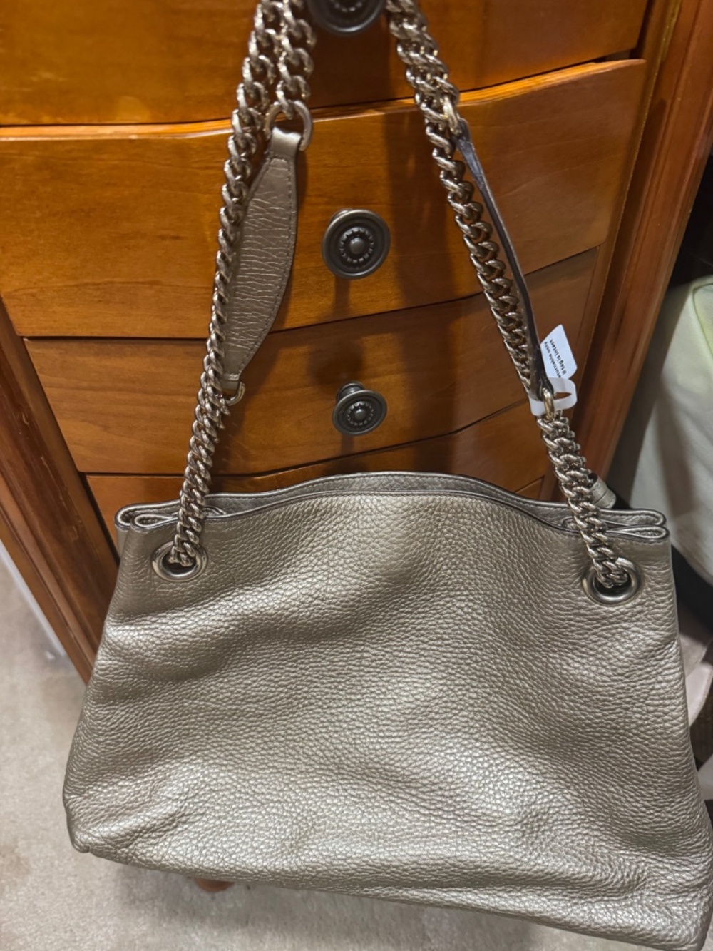 Gucci Silver Gray Soho Chain-Trim Leather Tote - Picture 2 of 6